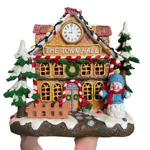 Vintage Christmas Around The World Town Hall Lighted Village House Decor READ